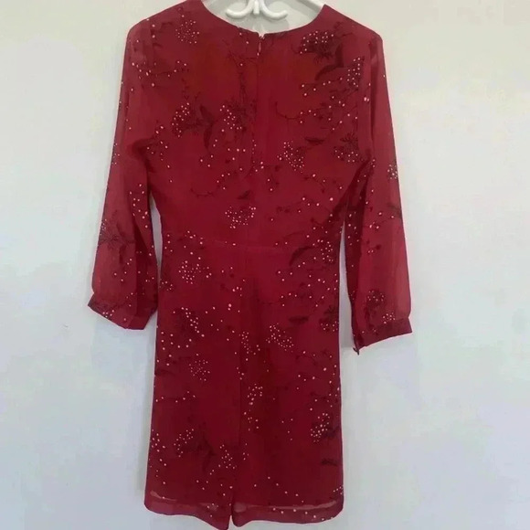Madewell Red Wrap Floral Print Crepe Mini Dress sz 0 - Picture 7 of 12